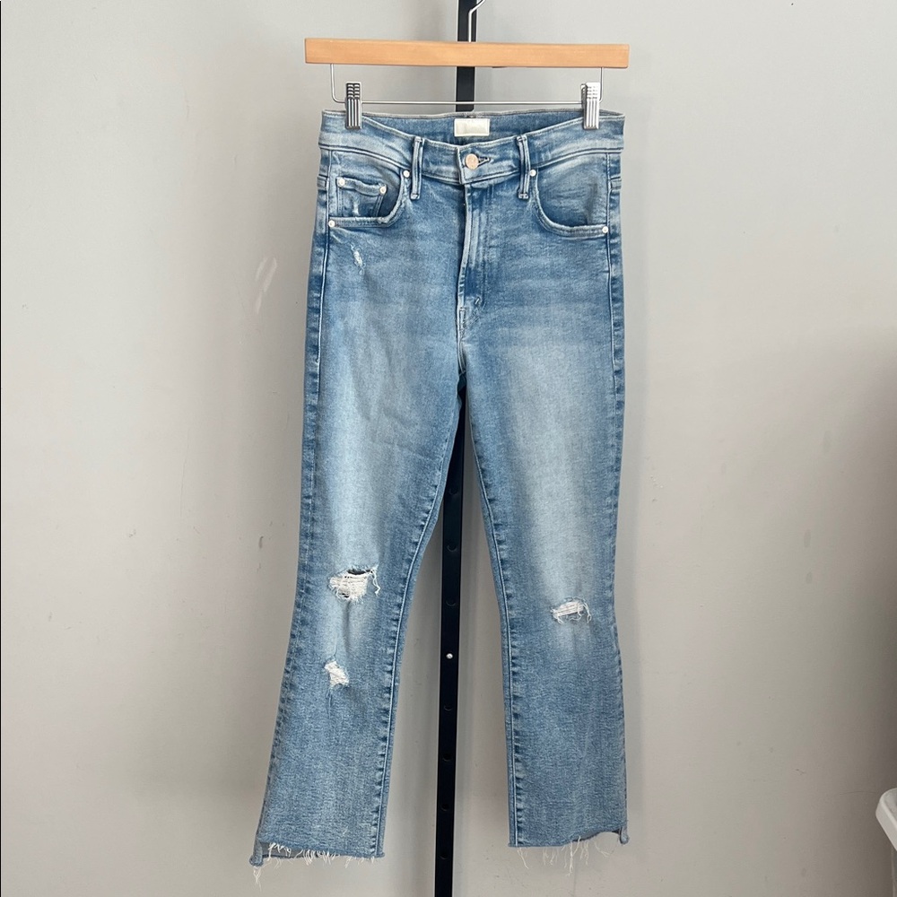 MOTHER The Insider High Rise Crop Step Fray Bootcut Jeans in Love in A Boat 26
